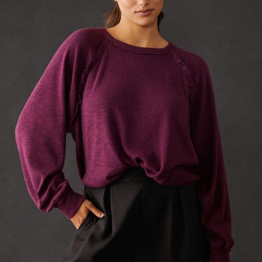 Pilcro Ruffled Raglan Thermal Top Size XL Berry - Barely Worn
